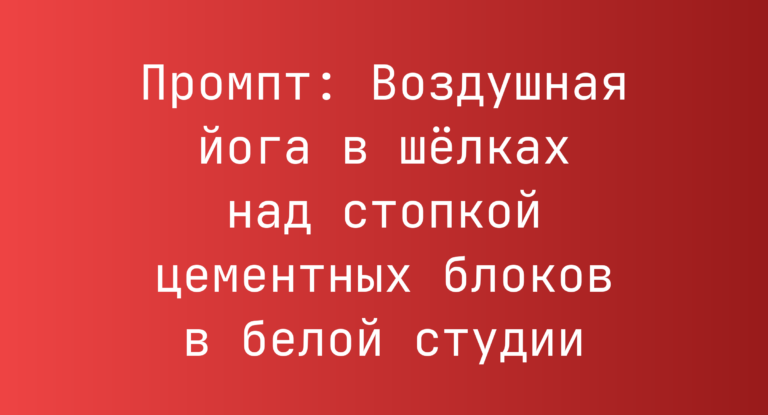 Промпт: Воздушная йога в шелках над стопкой цементных блоков в белой студии