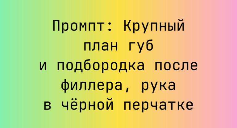 Промпт: Крупный план губ и подбородка после филлера, рука в черной перчатке